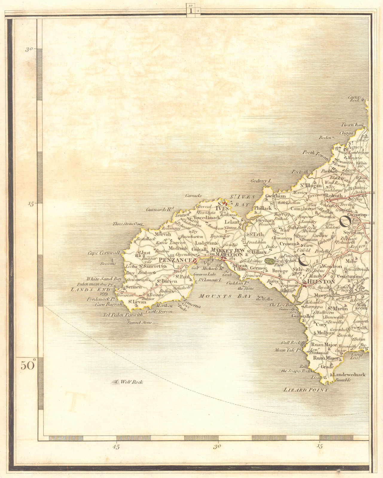 Associate Product WEST CORNWALL. Penzance St Ives Redruth Camborne Lands End Lizard. CARY 1794 map