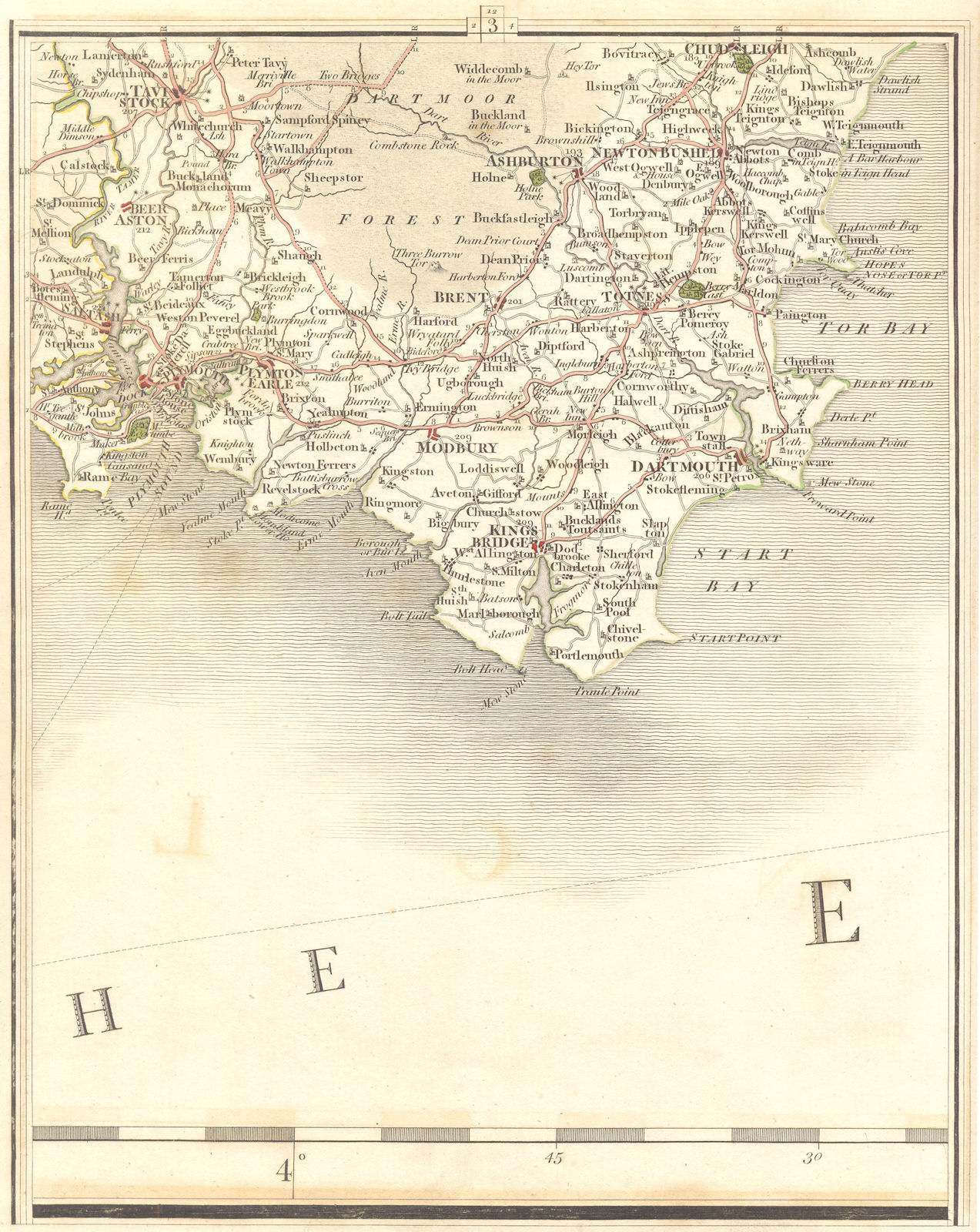 Associate Product SOUTH DEVON.Tavistock Plymouth Totnes Torbay Dartmouth Kingsbridge.CARY 1794 map