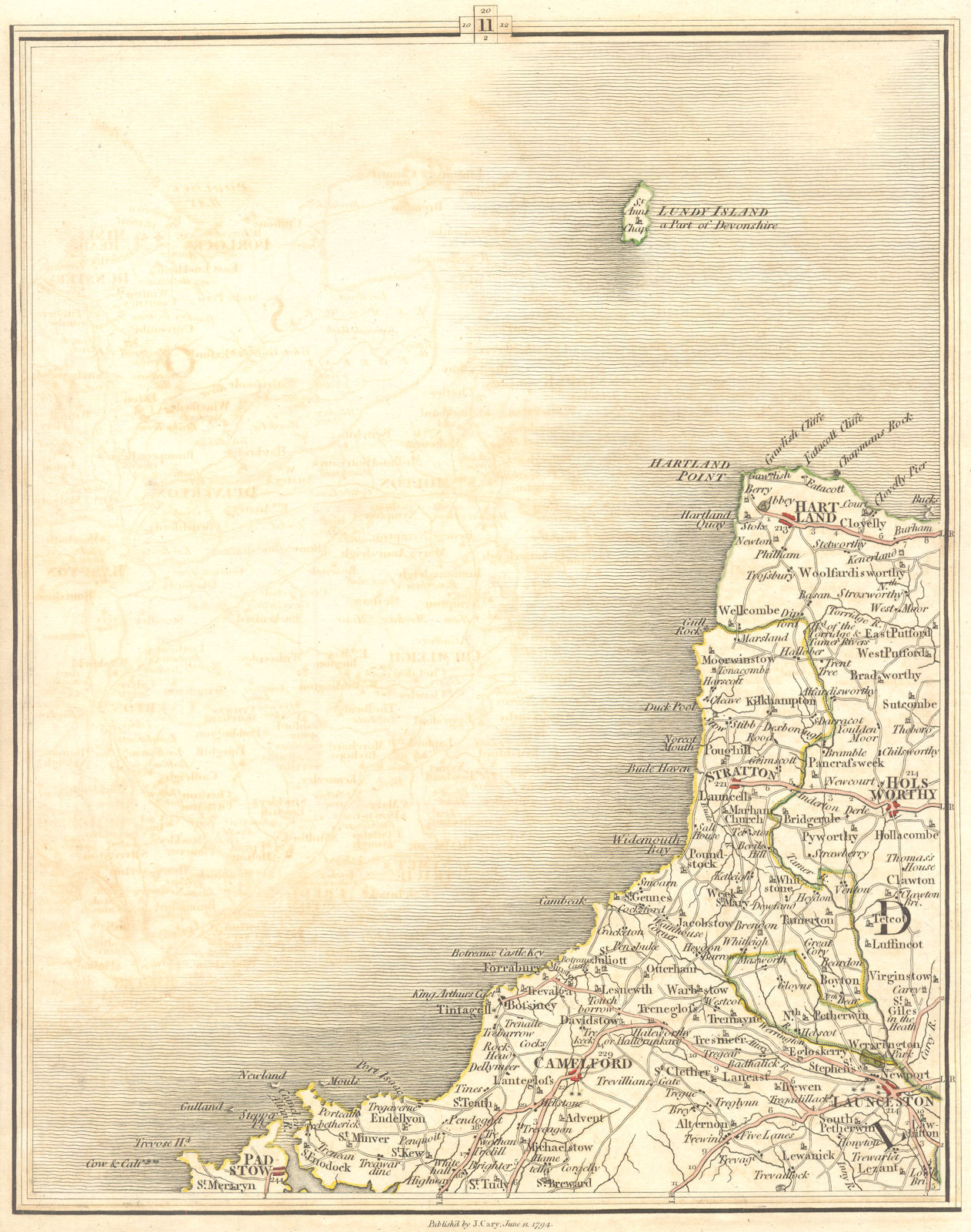 Associate Product NORTH CORNWALL & DEVON.Hartland Bude Holsworthy Launceston Padstow.CARY 1794 map
