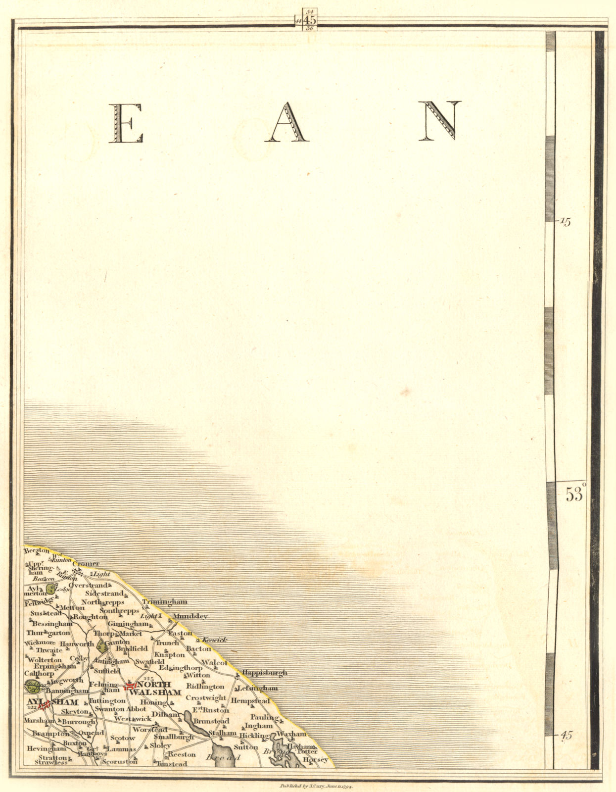 Associate Product NORFOLK COAST. North Walsham Aylsham Cromer Mundesley Happisburgh. CARY 1794 map