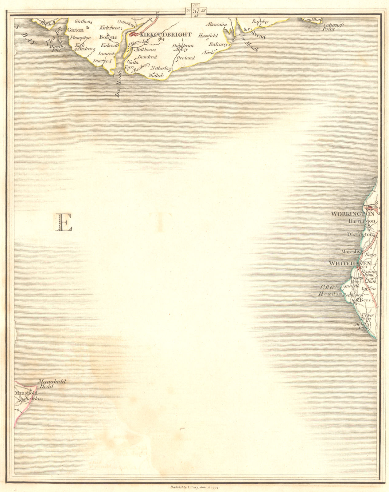 CUMBRIA & KIRKCUDBRIGHT COAST. Workington Whitehaven St Bees Head. CARY 1794 map