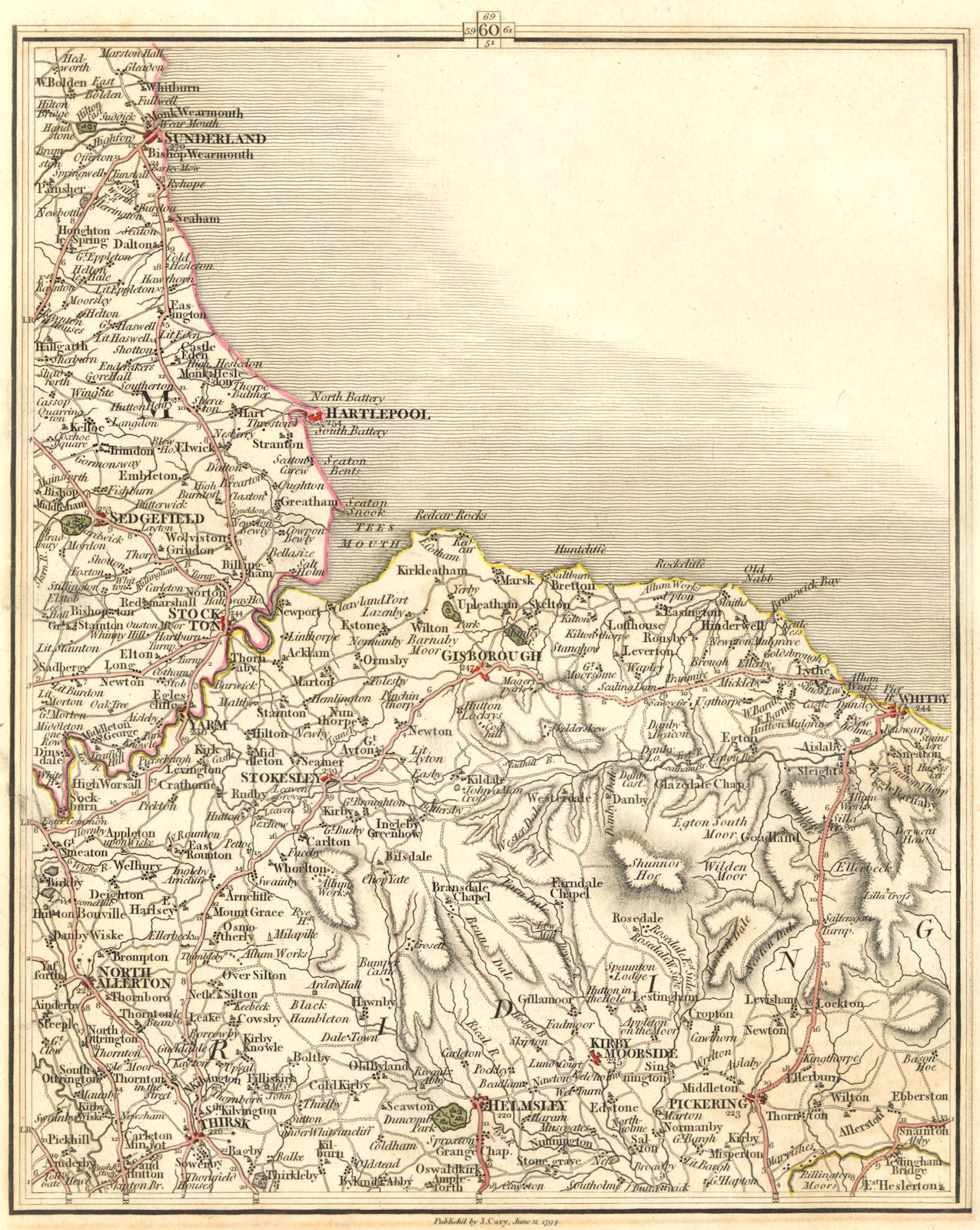 Associate Product NORTH YORK MOORS & TEESIDE. Sunderland Hartlepool Whitby Thirsk. CARY 1794 map