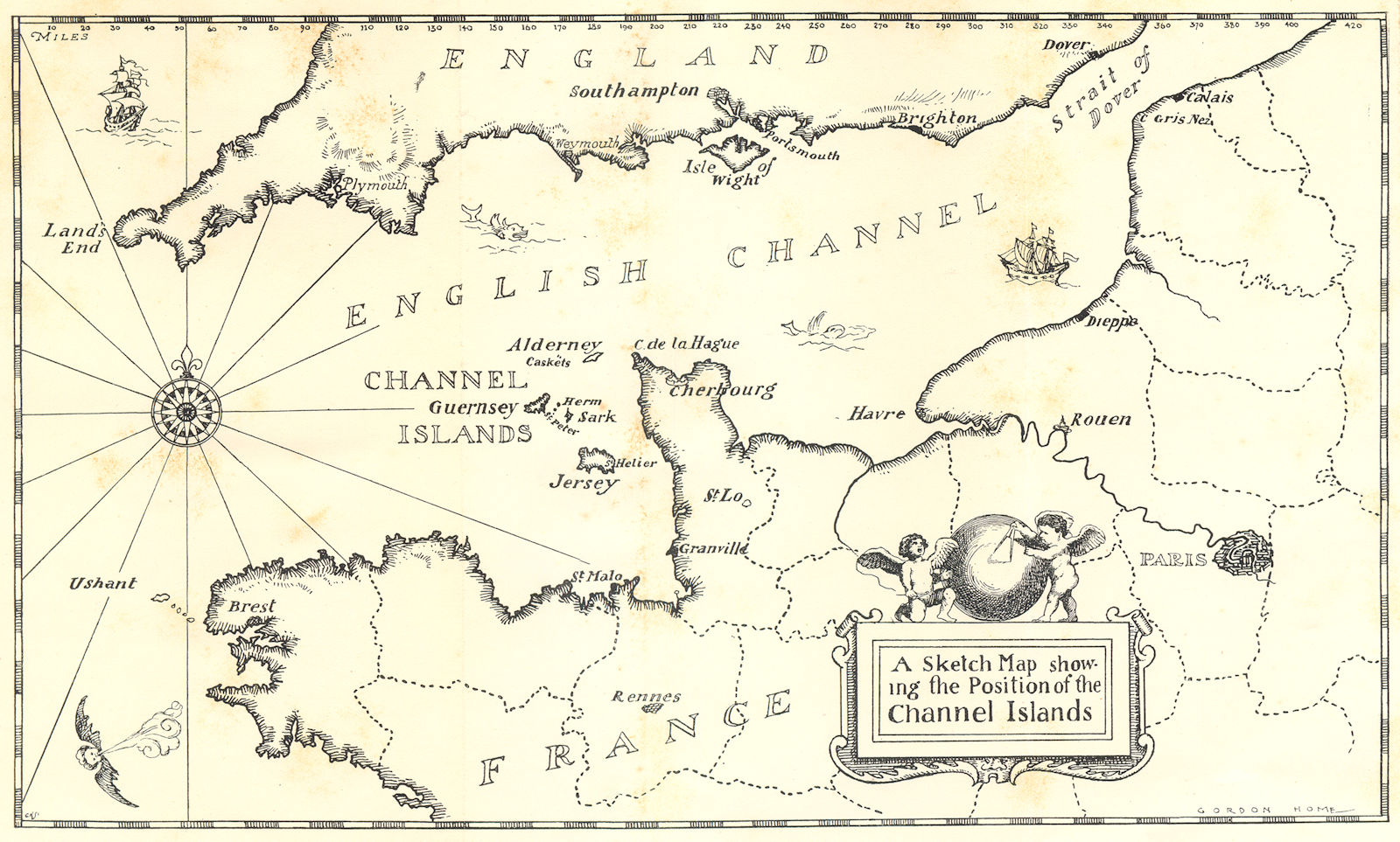 Associate Product CHANNEL ISLANDS. A Sketch map showing the position of the Channel Islands 1904