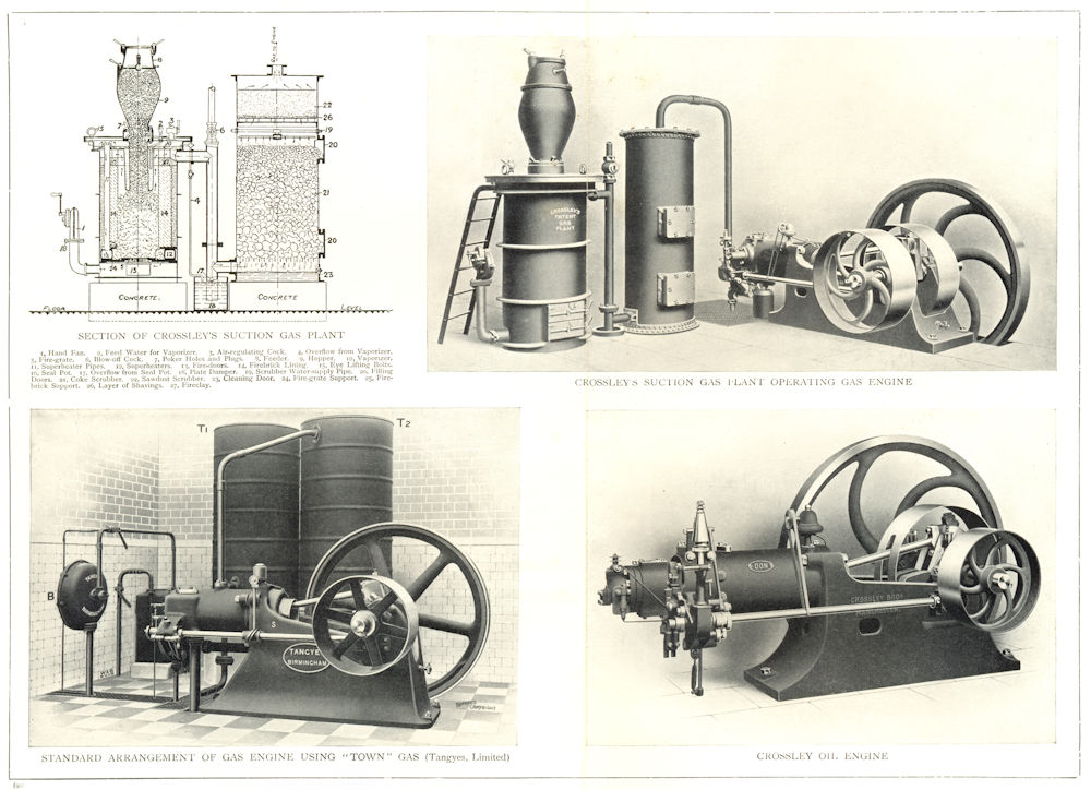 Associate Product GAS AND OIL ENGINES. Crossley's Suction Gas Plant, Oil Engine. Tangyes Ltd 1912