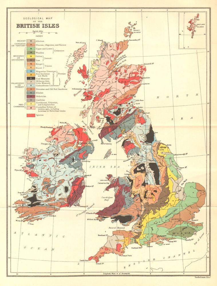 Associate Product BRITISH ISLES. Geological Map in colour 1912 old antique plan chart