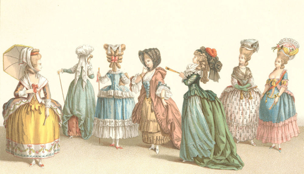 18TH CENTURY FRANCE. Ladies Fashions. Chromolithograph 1876 old antique print