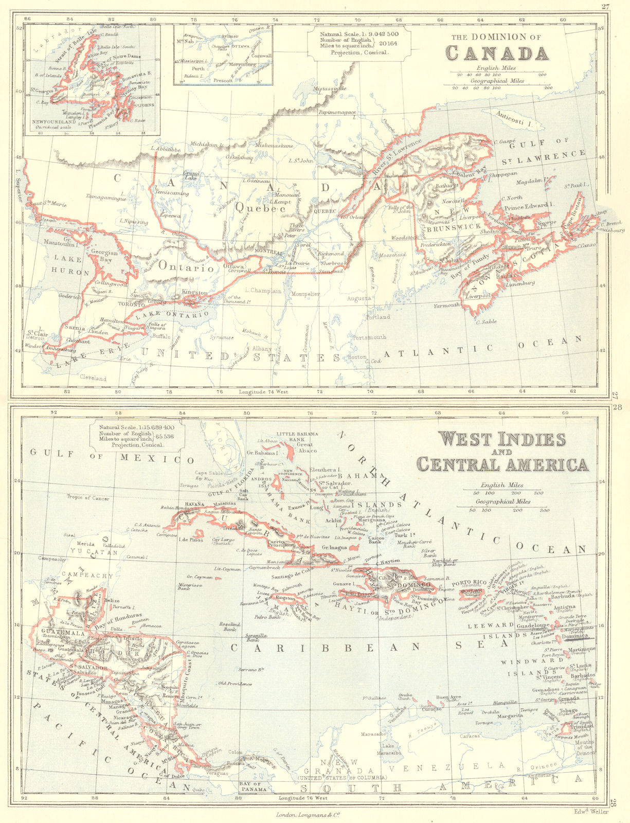 Associate Product CANADA/WEST INDIES/CENTRAL AMERICA. Showing Canadian states. BUTLER 1888 map