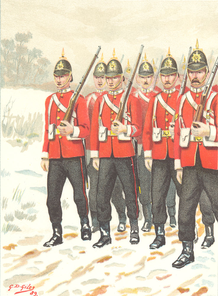 BRITISH ARMY UNIFORMS. The 68th-Durham Light Infantry Regiment 1890 old print