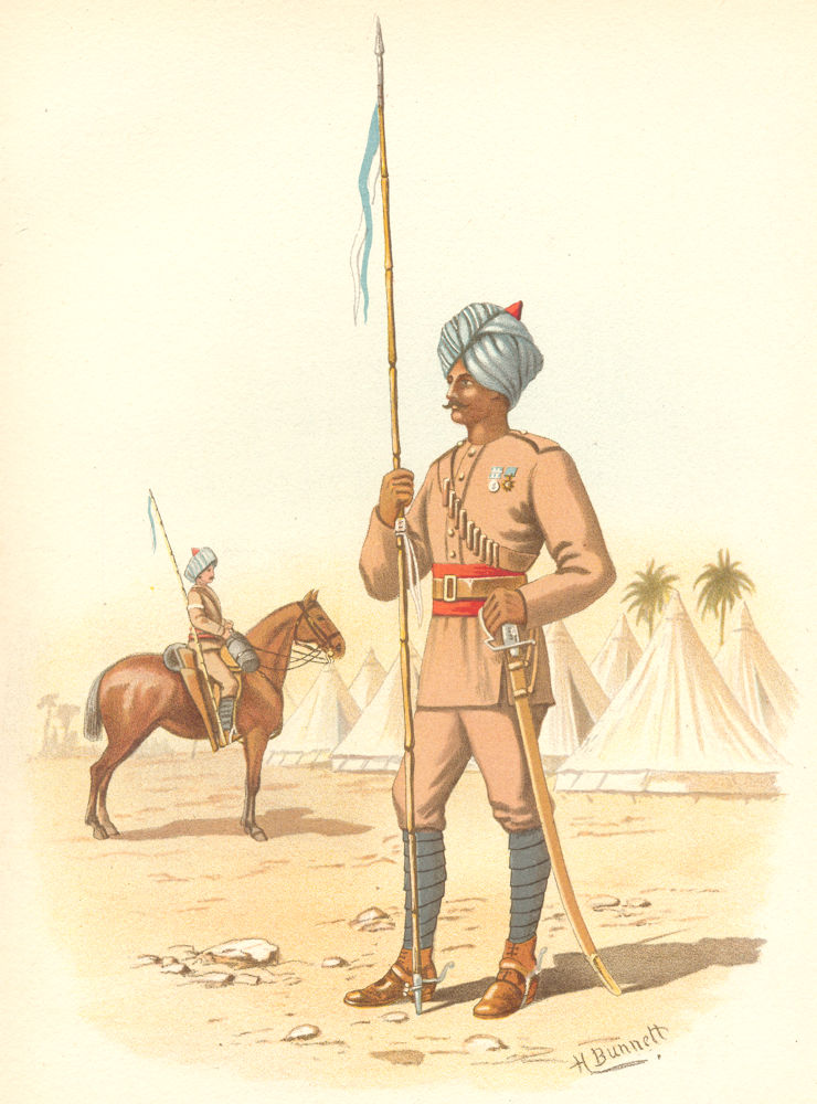 BRITISH INDIAN ARMY UNIFORMS. The 13th Bengal Lancers Regiment 1890 old print