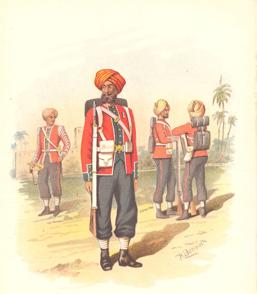 BRITISH INDIAN ARMY UNIFORMS. The 15th Sikhs Regiment 1890 old antique print