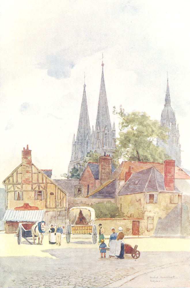 CALVADOS. A Street Corner. Bayeux. Horse & Cart. Family 1907 old antique print
