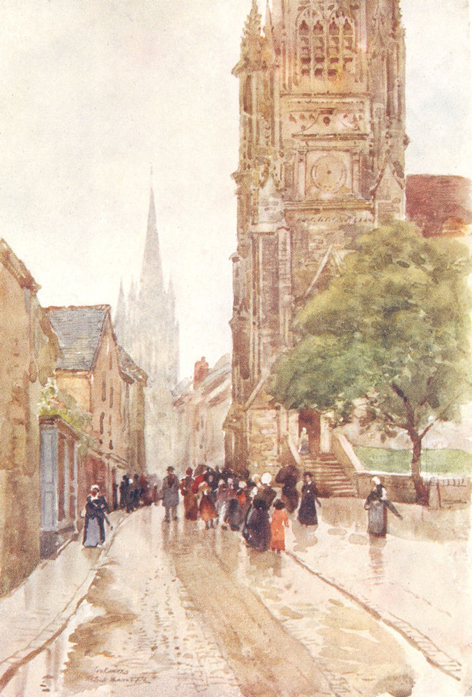 MANCHE. St. Pierre. Coutances. Busy scene 1907 old antique print picture
