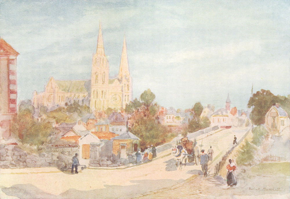 Associate Product EURE-ET-LOIR. Chartres from the North. Horse & Cart. Figures 1907 old print