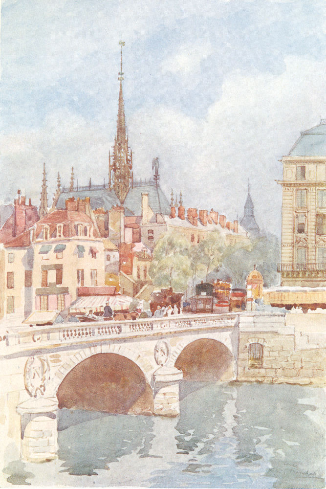 Associate Product PARIS. Pont St. Michel and Ste. Chapelle. Traffic on bridge 1907 old print