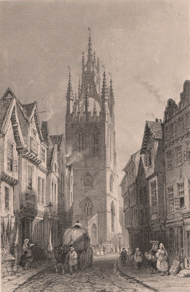NEWCASTLE-UPON-TYNE. St. Nicholas' Church from Middle Street. ALLOM 1839 print