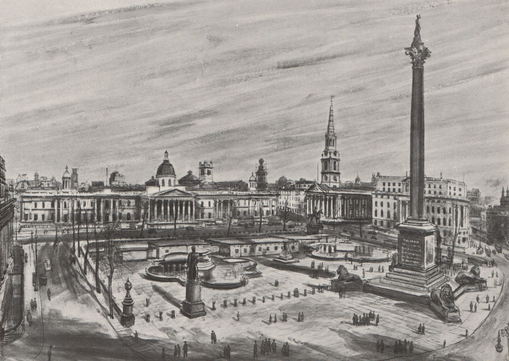 LONDON. Trafalgar Square, from the South-West, by Frances Macdonald 1947 print