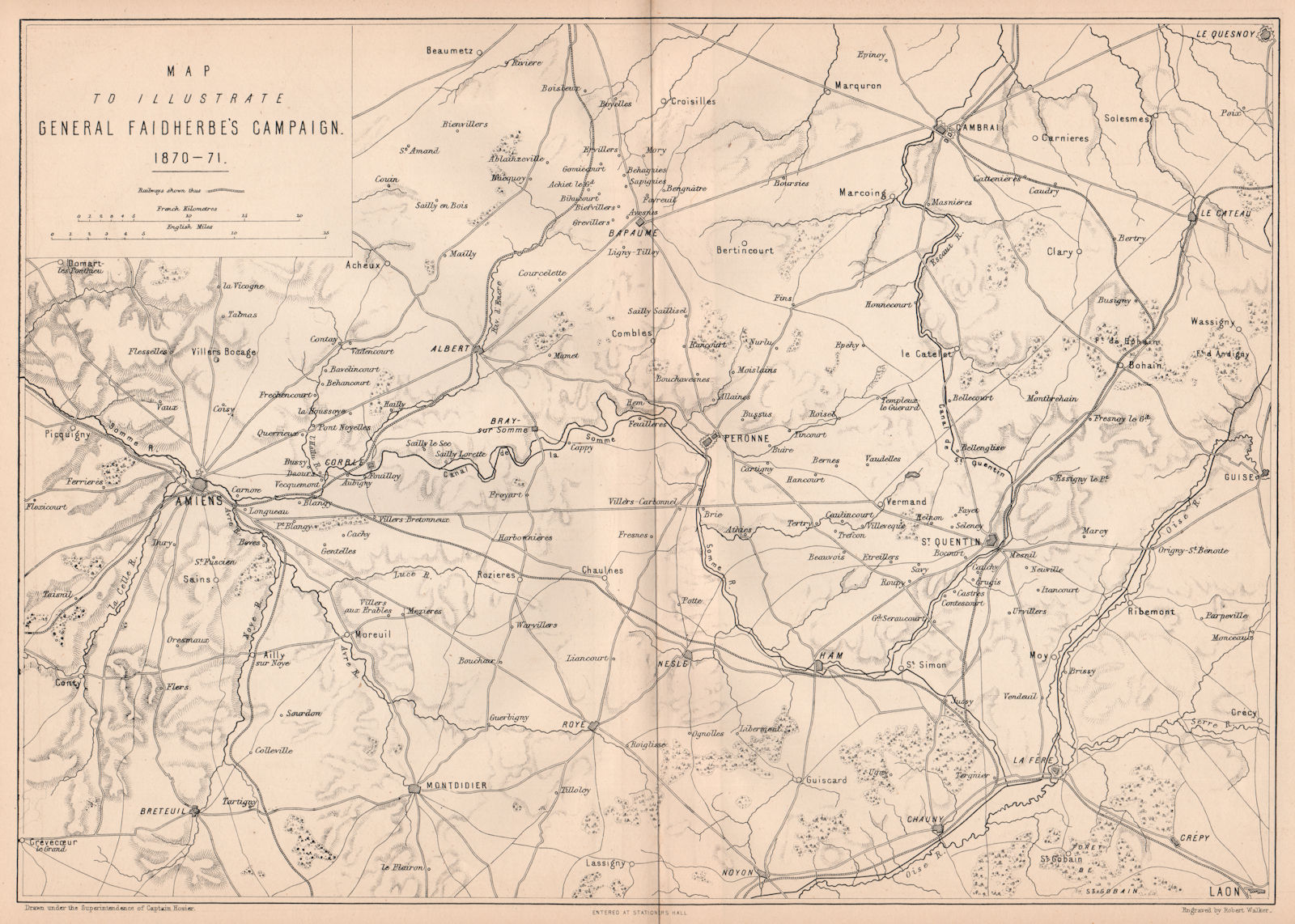 FRANCO-PRUSSIAN WAR. Gen. Faidherbe's Campaign 1870-71. Picardie Amiens 1875 map