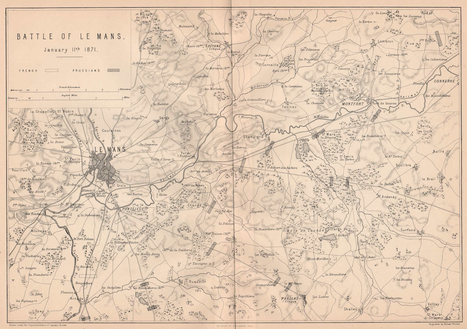 Associate Product FRANCO-PRUSSIAN WAR. Battle of Le Mans, January 11th 1871. Sarthe 1875 old map
