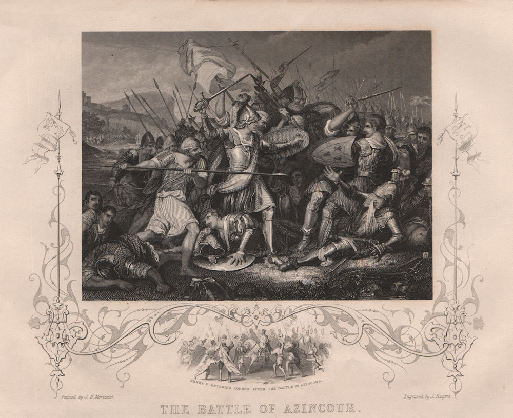 THE BATTLE OF AGINCOURT. Inset-Henry V entering London afterwards. TALLIS 1853