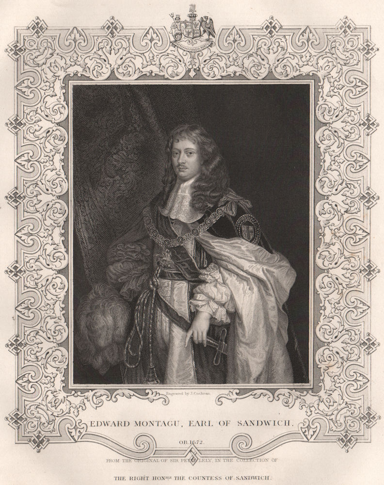 BRITISH HISTORY. Edward Montagu, Earl Of Sandwich. TALLIS 1853 old print