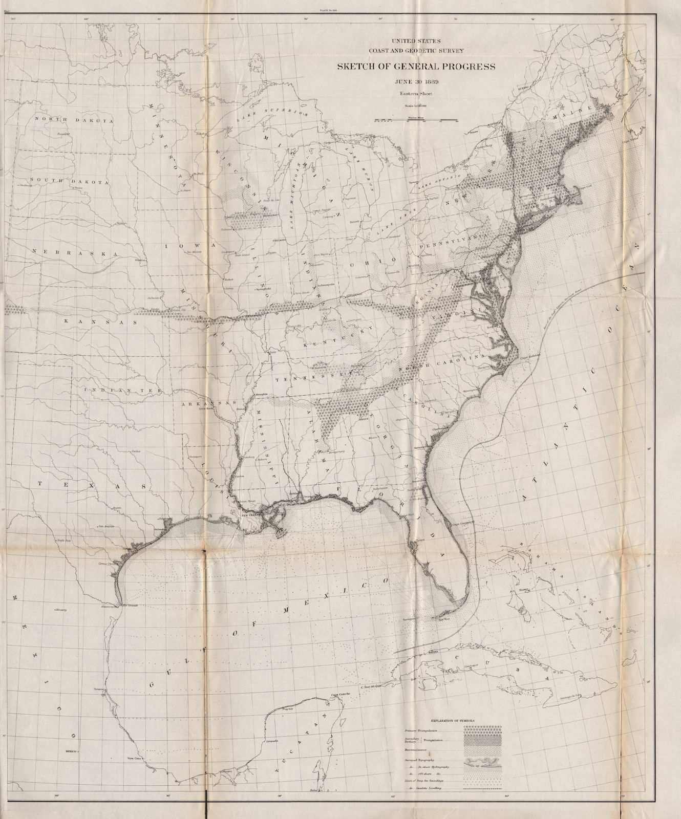 Associate Product USA EAST SHEET. Coastal & Geodetic survey. Triangulation. USCGS 1889 old map