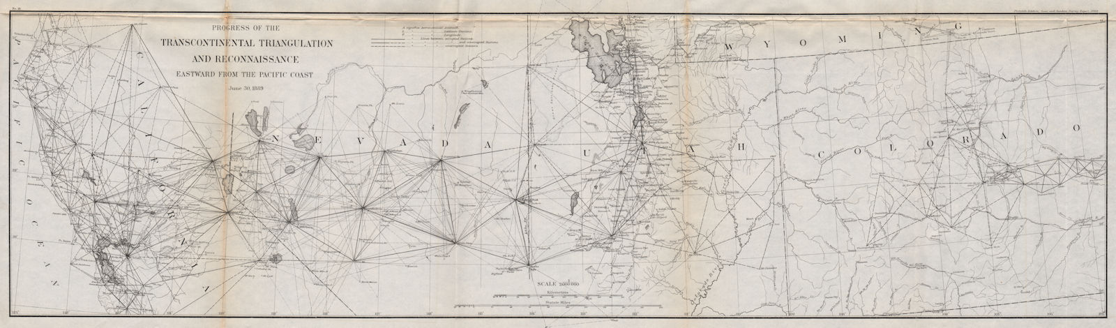 Associate Product USA.Transcontinental triangulation from Pacific Coast.CA UT NV CO.USCGS 1889 map