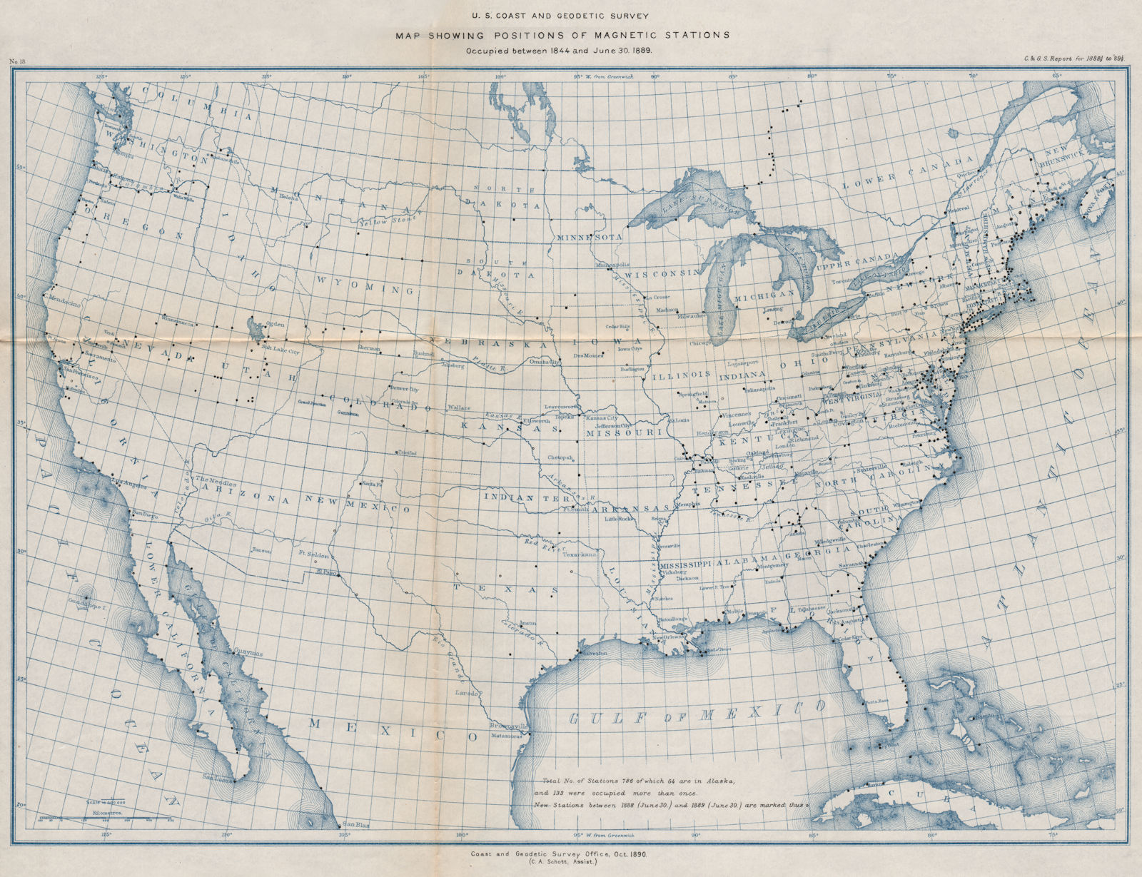Associate Product USA. Magnetic survey stations. USCGS 1889 old antique vintage map plan chart