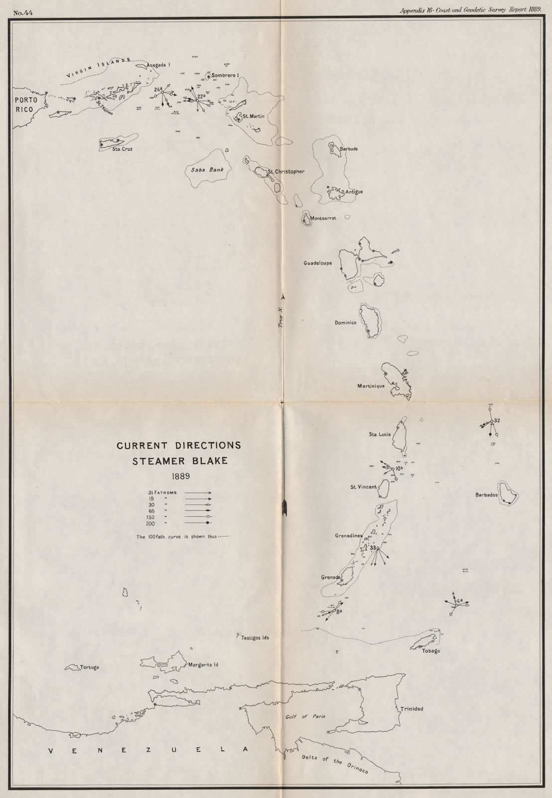 WEST INDIES. Ocean current directions 1889. Lesser Antilles. USCGS 1889 map