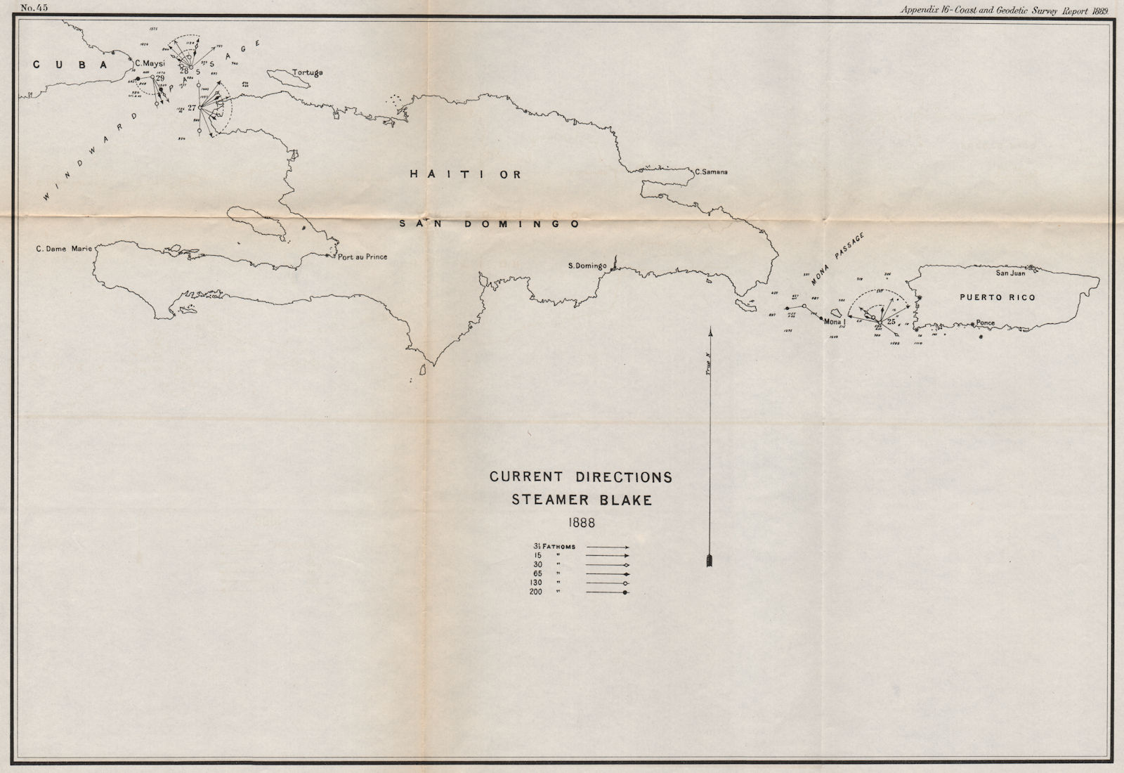 Associate Product HISPANIOLA. Ocean current directions 1888. Cuba Puerto Rico. USCGS 1889 map