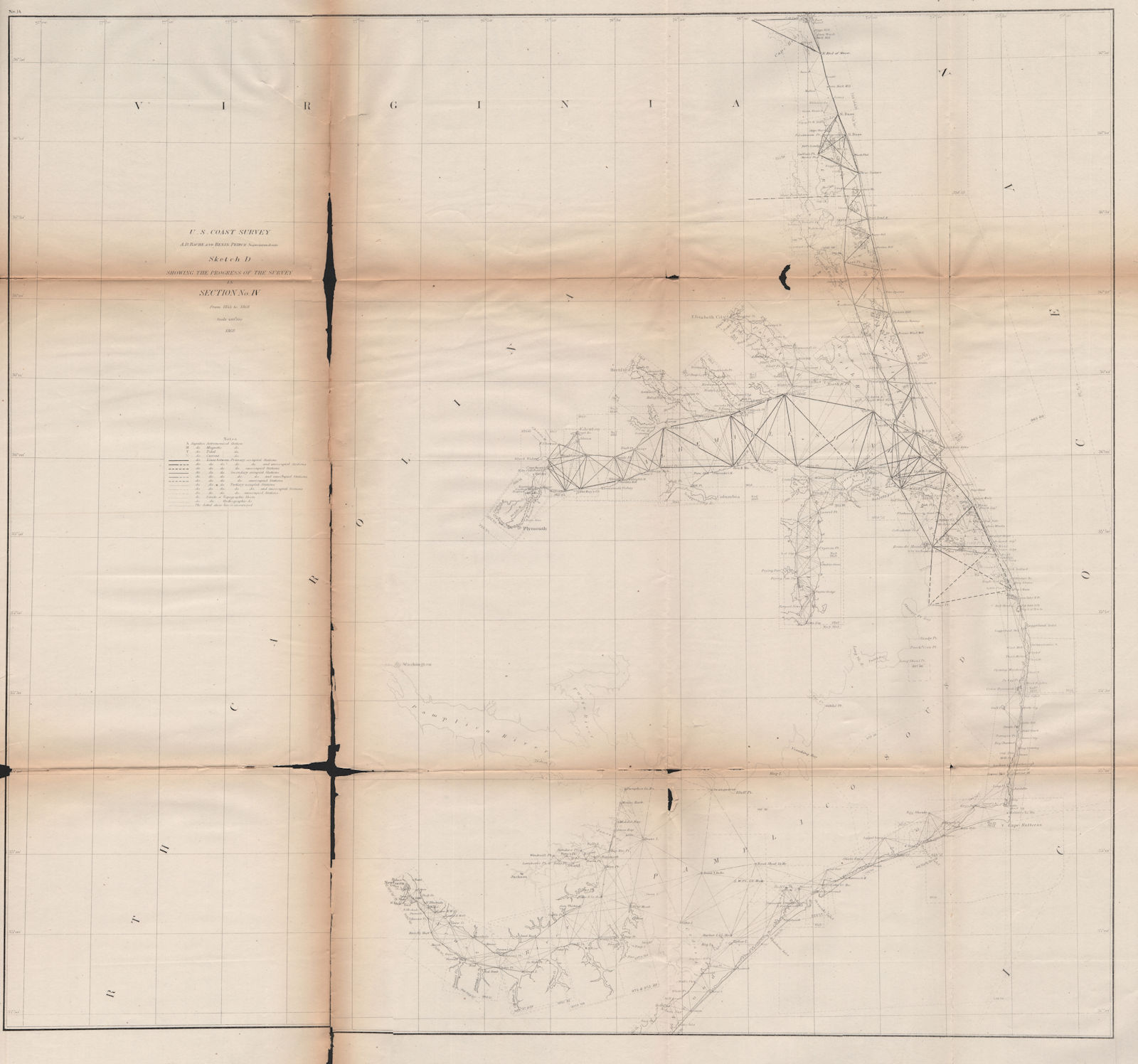 NORTH CAROLINA COAST. Albemarle Sound Cape Hatteras Outer Banks. USCGS 1871 map