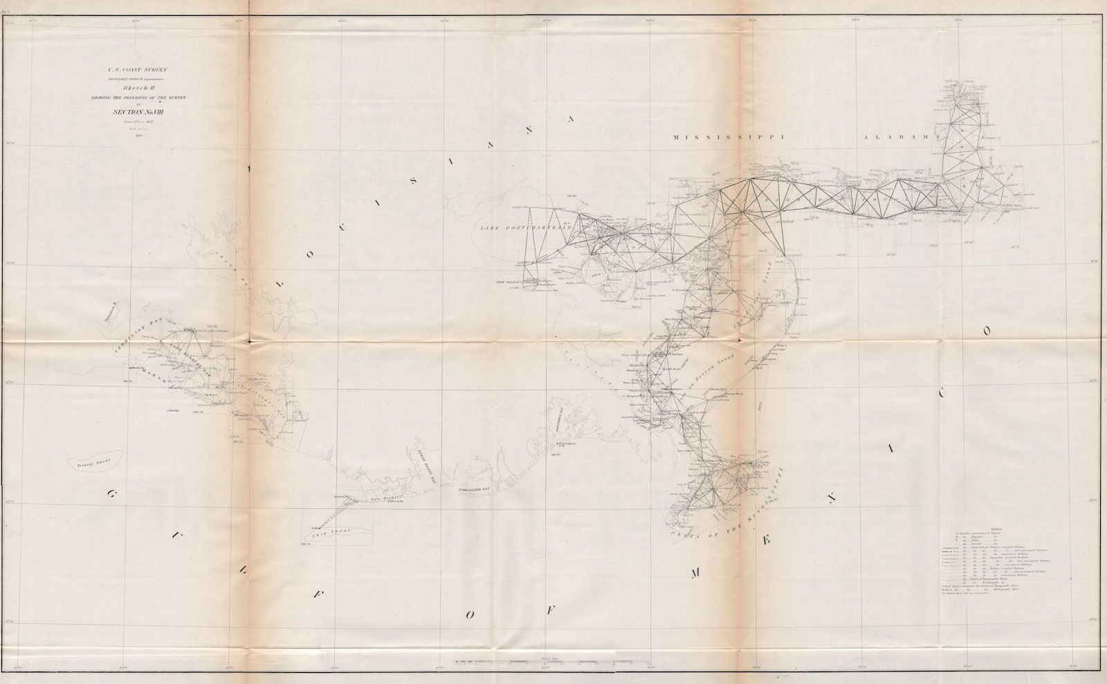 USA GULF COAST.Mississippi delta & river.New Orleans Mobile.LA AL.USCGS 1870 map