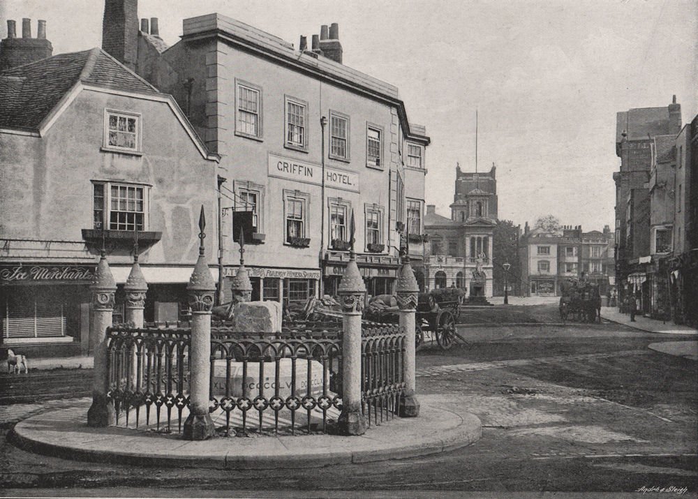 Associate Product KINGSTON-ON-THAMES. Coronation stone and market-place. Surrey 1900 old print