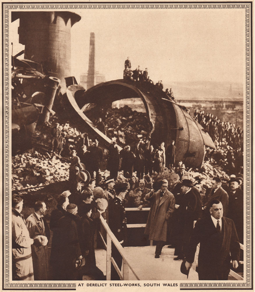Associate Product KING EDWARD VIII. At a derelict steel-works, South Wales 1937 old print