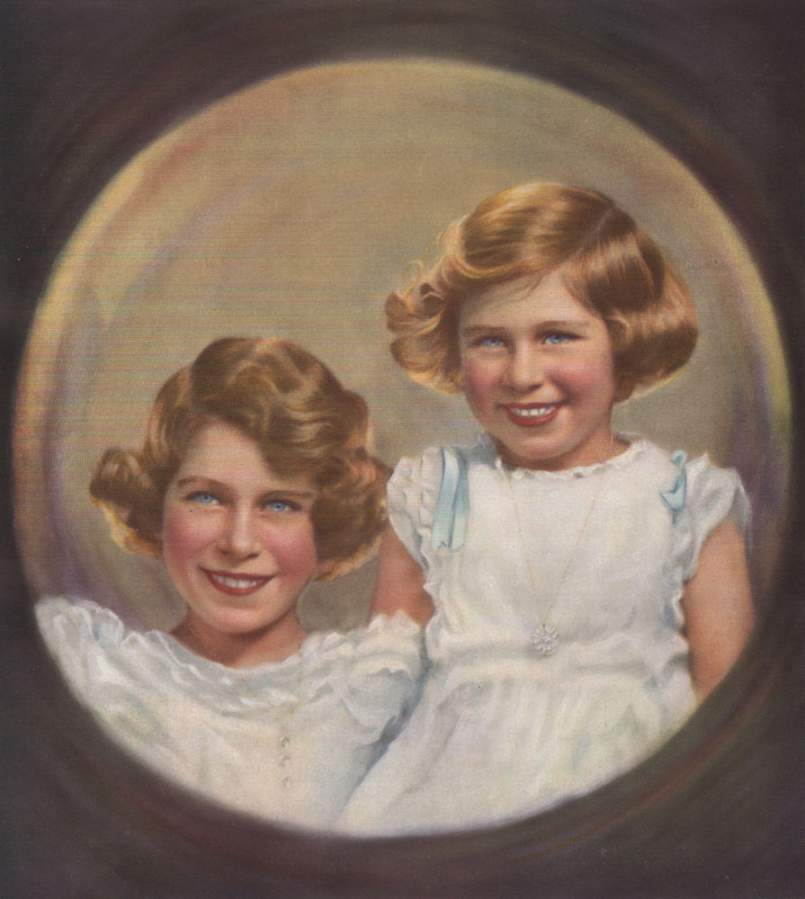 QUEEN ELIZABETH II. The Sister Princesses Elizabeth & Margaret 1937 old print