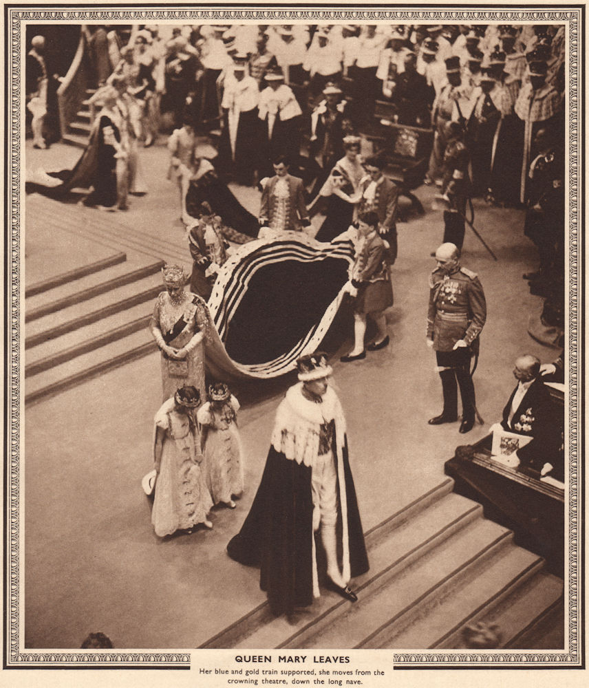 CORONATION 1937. Queen Mary of Teck leaves Westminster Abbey 1937 old print