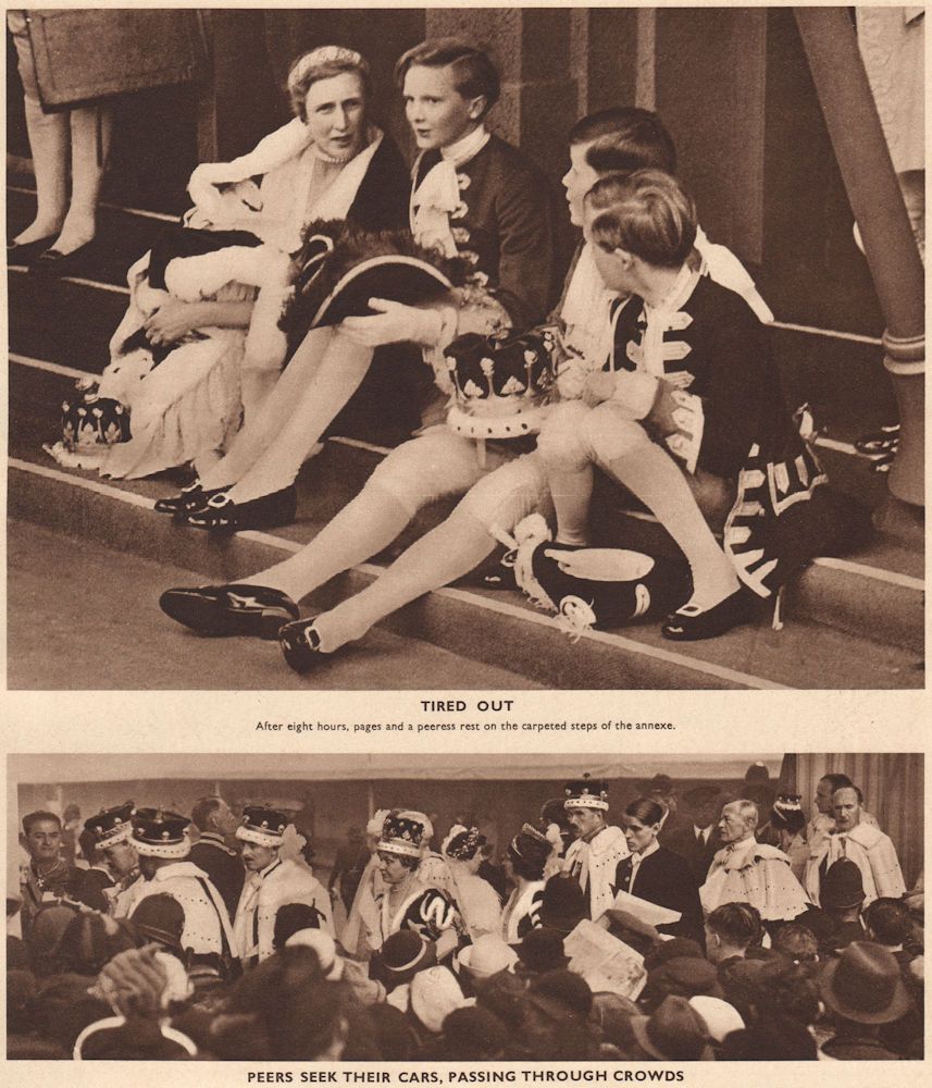 Associate Product CORONATION 1937. Tired pp. Peers seek their cars, passing through crowds 1937