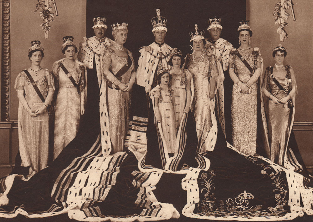 Associate Product CORONATION 1937. Official group photo. King George VI Queen Princesses 1937