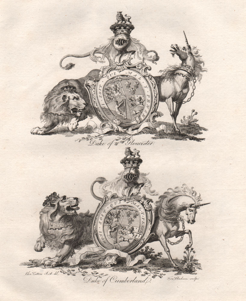 DUKE OF GLOUCESTER; DUKE OF CUMBERLAND. Coat of Arms. Heraldry 1790 old print