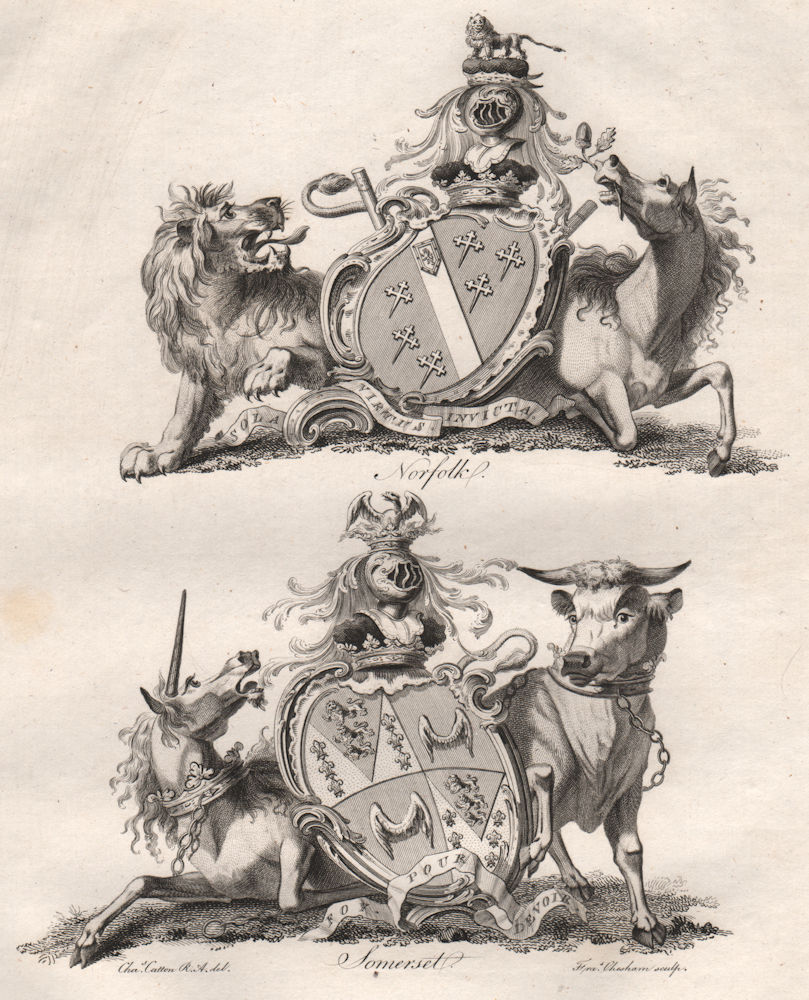 Associate Product NORFOLK; SOMERSET. Coat of Arms. Heraldry 1790 old antique print picture