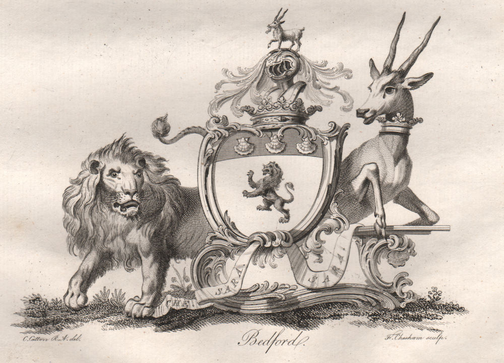 BEDFORD. Coat of Arms. Heraldry 1790 old antique vintage print picture