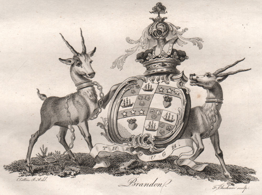 BRANDON. Coat of Arms. Heraldry 1790 old antique vintage print picture
