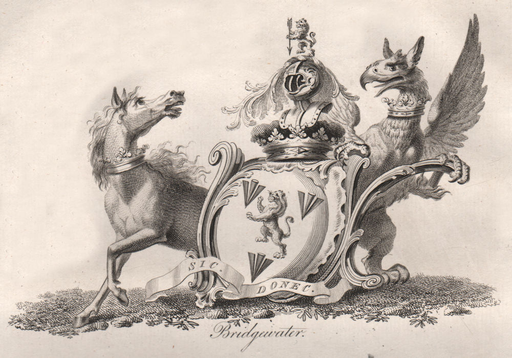 BRIDGEWATER. Coat of Arms. Heraldry 1790 old antique vintage print picture