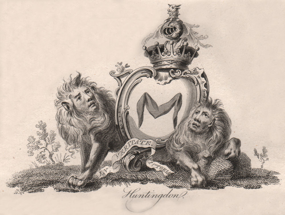 HUNTINGDON. Coat of Arms. Heraldry 1790 old antique vintage print picture
