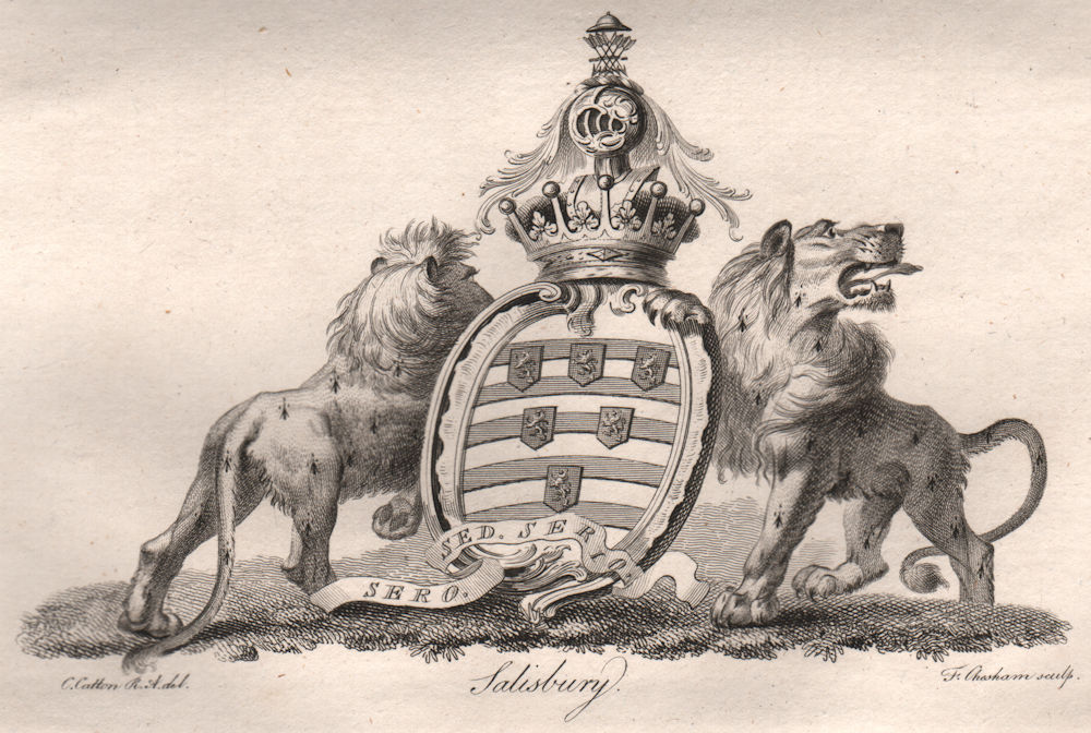 SALISBURY. Coat of Arms. Heraldry 1790 old antique vintage print picture