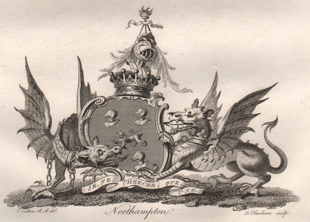 NORTHAMPTON. Coat of Arms. Heraldry 1790 old antique vintage print picture
