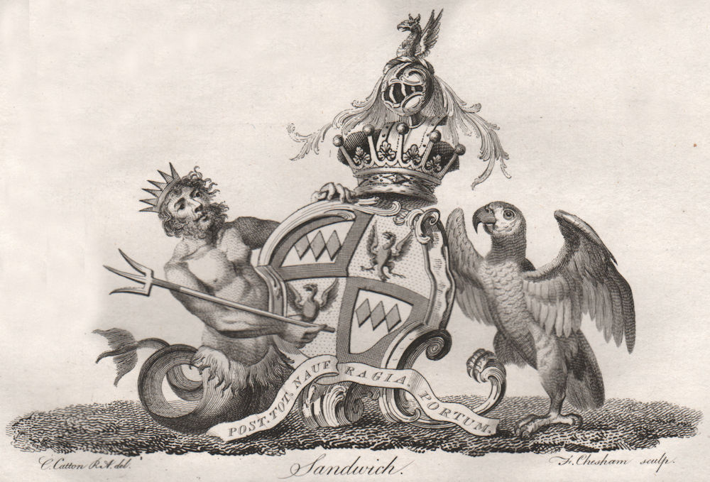 Associate Product SANDWICH. Coat of Arms. Heraldry 1790 old antique vintage print picture