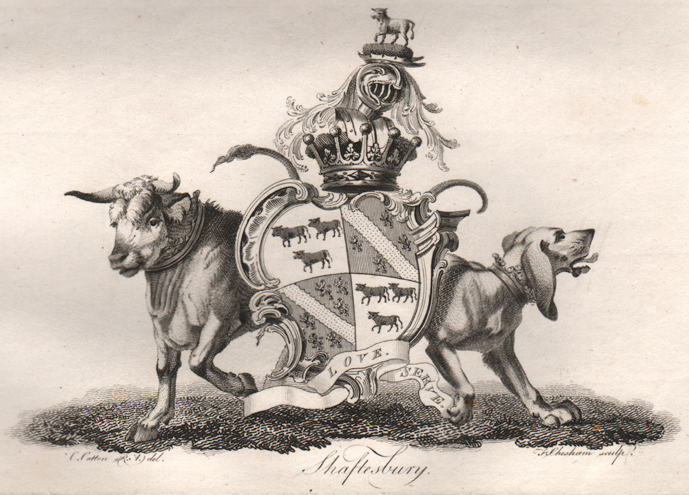 SHAFTESBURY. Coat of Arms. Heraldry 1790 old antique vintage print picture