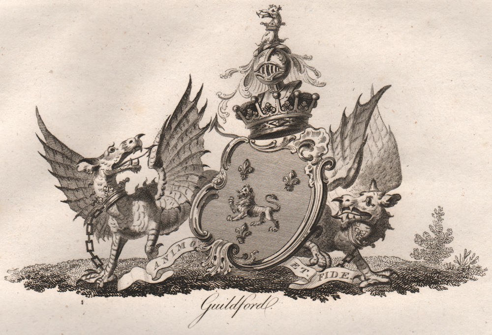Associate Product GUILDFORD. Coat of Arms. Heraldry 1790 old antique vintage print picture