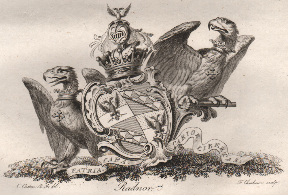 RADNOR. Coat of Arms. Heraldry 1790 old antique vintage print picture