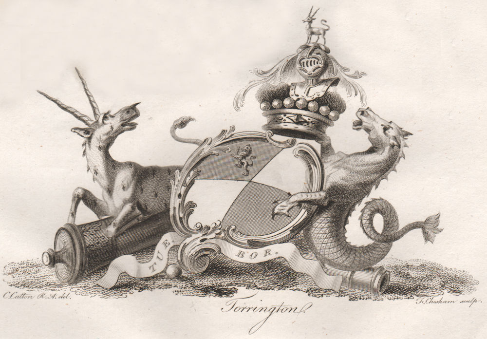 TORRINGTON. Coat of Arms. Heraldry 1790 old antique vintage print picture